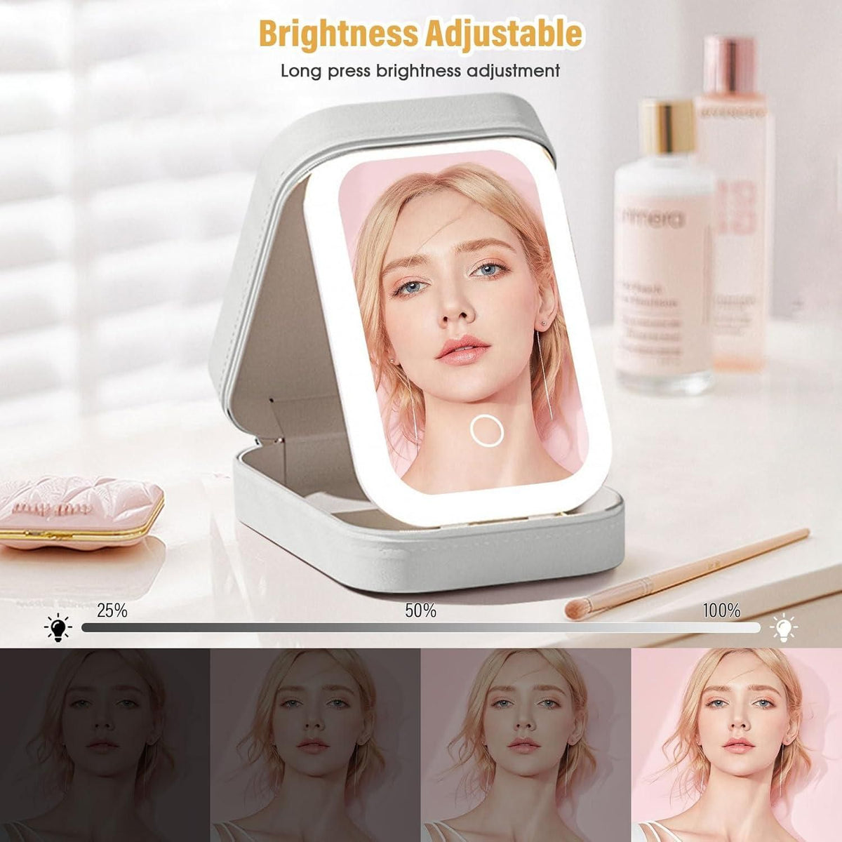 Elegant White Jewelry Box with LED Mirror – Organize, Protect & Shine