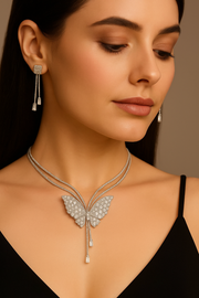 Butterfly Pendant Necklace with Earrings